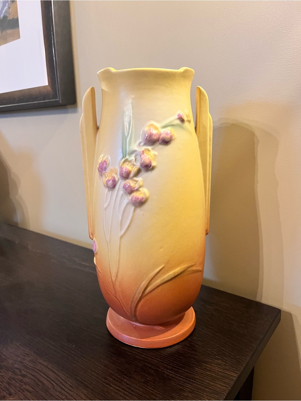 Rare 12" Vintage Roseville Pottery Ixia Yellow Urn Vase 864-12 Art Deco